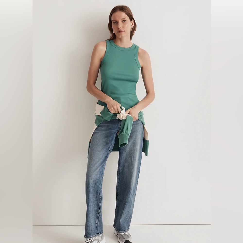 NWT Madewell Brightside Rib Cutaway Tank green rolling meadow